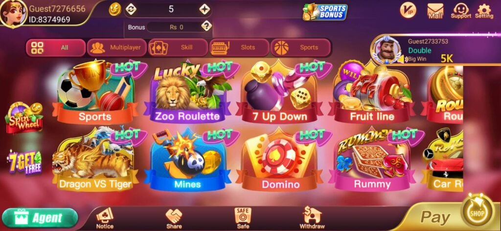 variety of games in 3 patti gold app